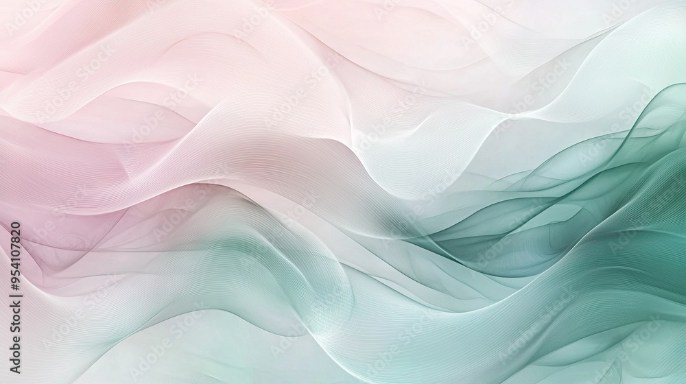 Obraz premium A pink and green abstract background with wavy lines on both sides of the image