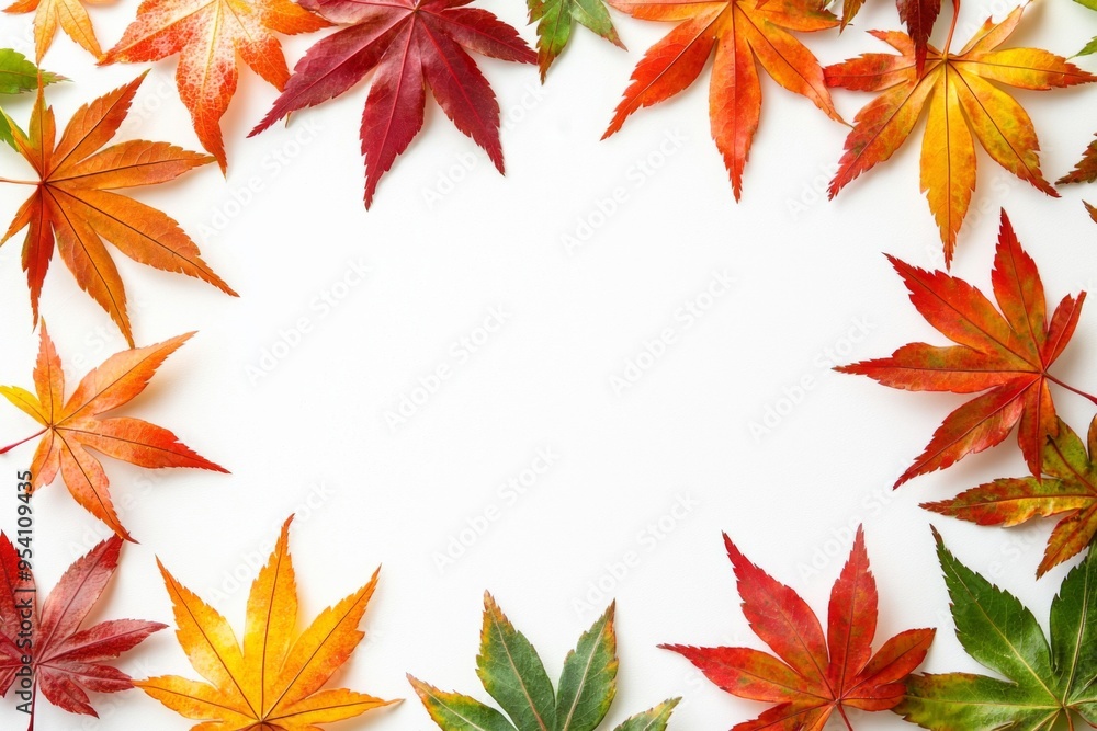 Autumn Maple Leaves Flat Lay White Background created with Generative AI Autumn Maple Leaves Flat Lay White Background created with Generative AI