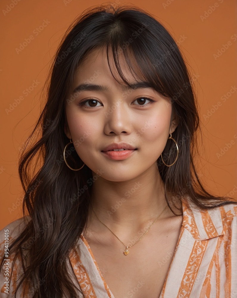 Cute asian teenager girl on an orange background Cute asian teenager girl on an orange background