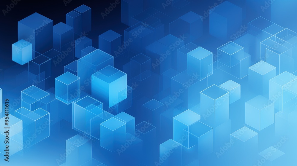 Obraz premium Abstract blue geometric shapes with varying transparency and sizes.