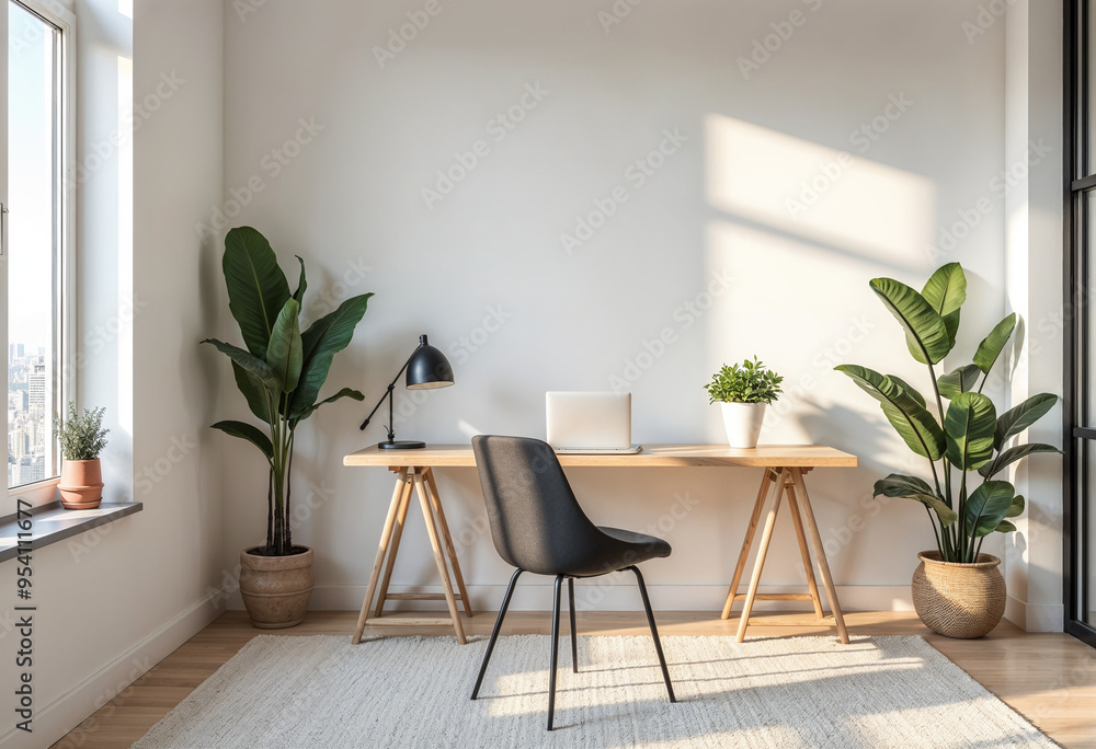 Fototapeta premium Modern Flat Minimalist Home Office Interior