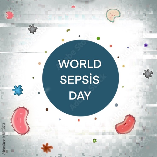 world sepsis day poster with illustrations of bacteria