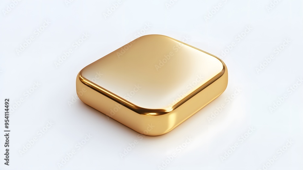 Blank Mobile application icon, button - golden square with round corners. 3d rendering, white background Blank Mobile application icon, button - golden square with round corners. 3d rendering, white background