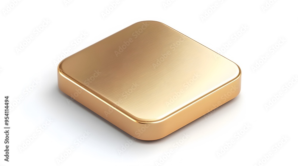 Blank Mobile application icon, button - golden square with round corners. 3d rendering, white background Blank Mobile application icon, button - golden square with round corners. 3d rendering, white background