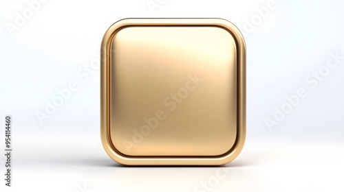 Blank Mobile application icon, button - golden square with round corners. 3d rendering, white background