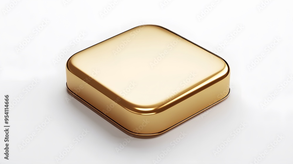 Blank Mobile application icon, button - golden square with round corners. 3d rendering, white background Blank Mobile application icon, button - golden square with round corners. 3d rendering, white background