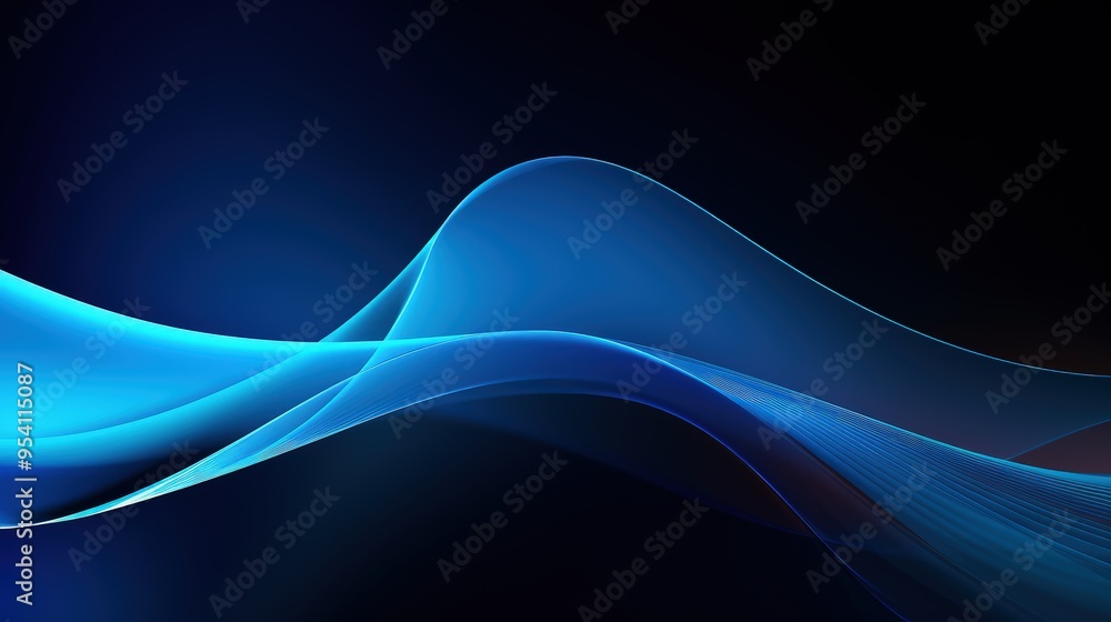 A smooth, flowing abstract design featuring blue waves on a dark background. A smooth, flowing abstract design featuring blue waves on a dark background.