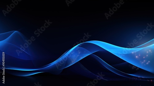 A smooth, flowing abstract design in shades of blue on a dark background.