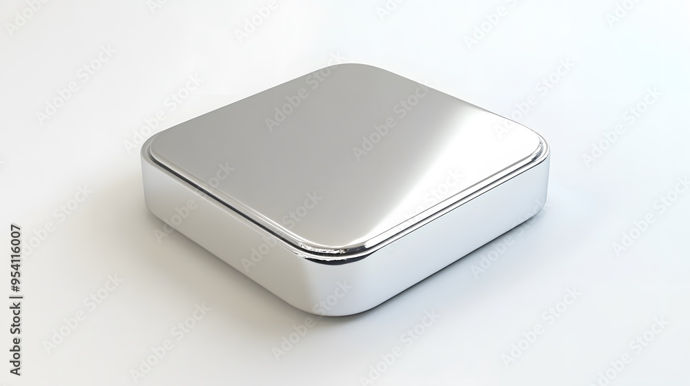 Blank Mobile application icon, button - silver square with round corners. 3d rendering, white background Blank Mobile application icon, button - silver square with round corners. 3d rendering, white background
