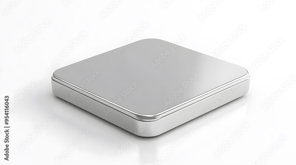 Blank Mobile application icon, button - silver square with round corners. 3d rendering, white background Blank Mobile application icon, button - silver square with round corners. 3d rendering, white background