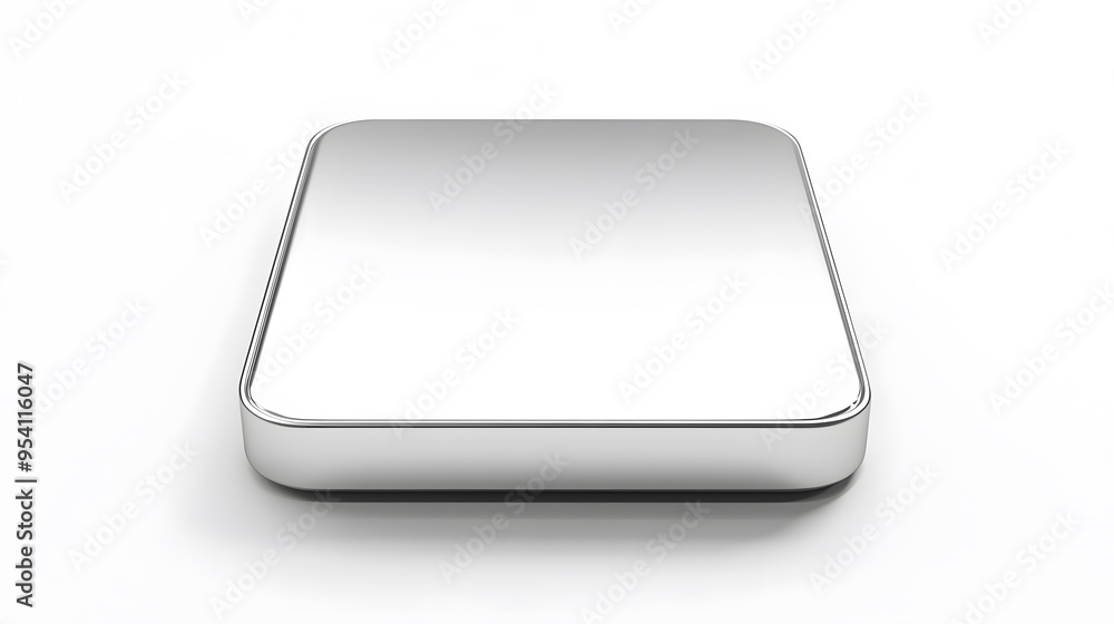 Blank Mobile application icon, button - silver square with round corners. 3d rendering, white background Blank Mobile application icon, button - silver square with round corners. 3d rendering, white background
