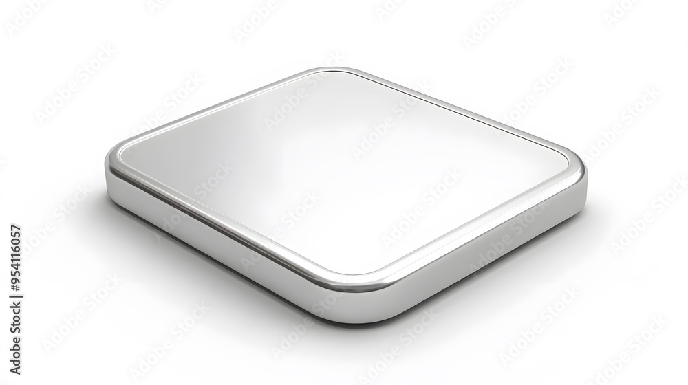 Blank Mobile application icon, button - silver square with round corners. 3d rendering, white background Blank Mobile application icon, button - silver square with round corners. 3d rendering, white background