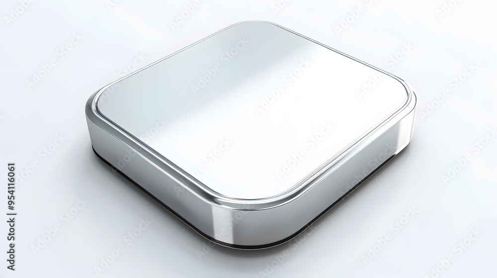 Blank Mobile application icon, button - silver square with round corners. 3d rendering, white background Blank Mobile application icon, button - silver square with round corners. 3d rendering, white background