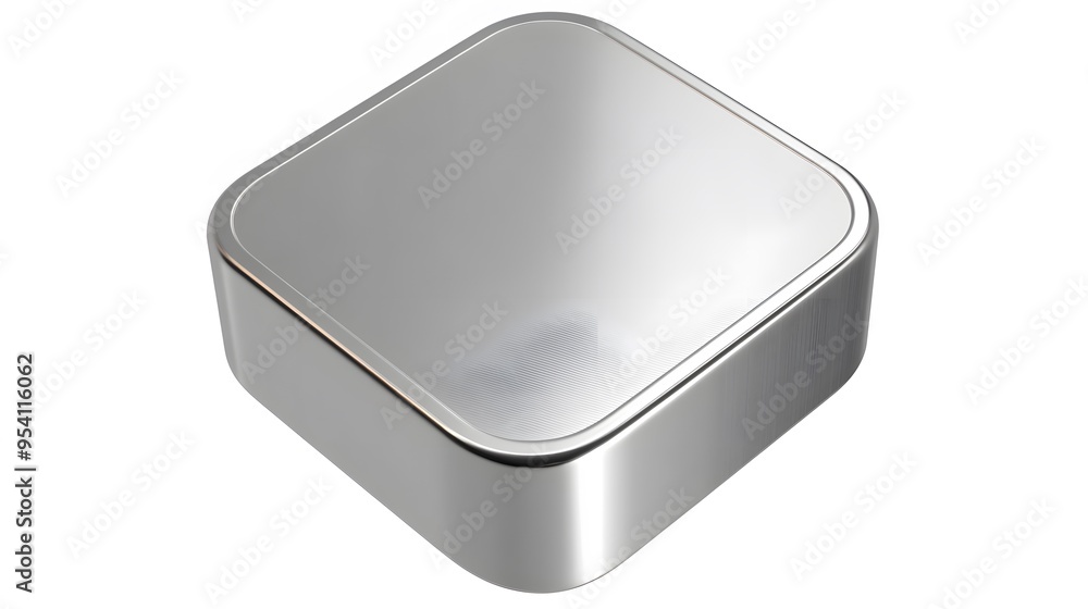 Blank Mobile application icon, button - silver square with round corners. 3d rendering, white background Blank Mobile application icon, button - silver square with round corners. 3d rendering, white background