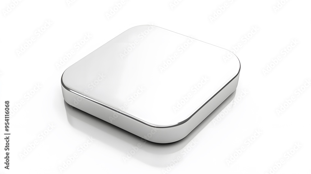 Blank Mobile application icon, button - silver square with round corners. 3d rendering, white background Blank Mobile application icon, button - silver square with round corners. 3d rendering, white background
