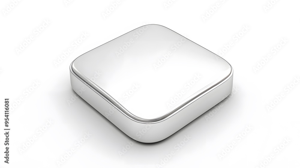 Blank Mobile application icon, button - silver square with round corners. 3d rendering, white background Blank Mobile application icon, button - silver square with round corners. 3d rendering, white background
