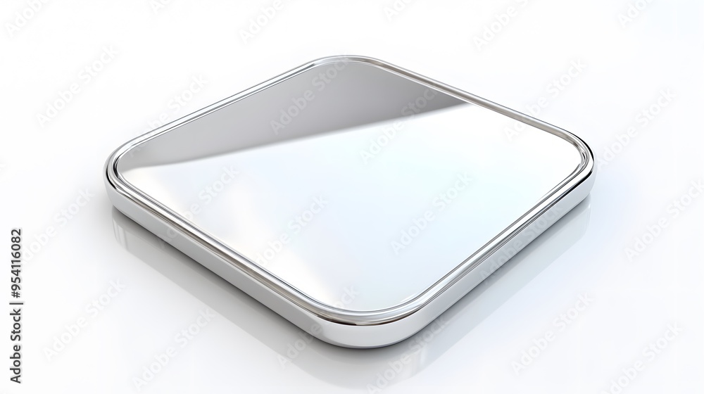 Blank Mobile application icon, button - silver square with round corners. 3d rendering, white background Blank Mobile application icon, button - silver square with round corners. 3d rendering, white background