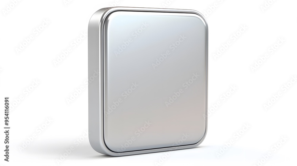 Blank Mobile application icon, button - silver square with round corners. 3d rendering, white background Blank Mobile application icon, button - silver square with round corners. 3d rendering, white background