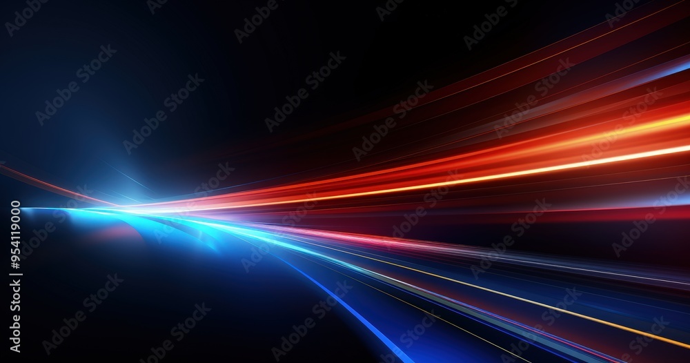 A vibrant abstract design featuring dynamic light streaks in red and blue against a dark background. A vibrant abstract design featuring dynamic light streaks in red and blue against a dark background.