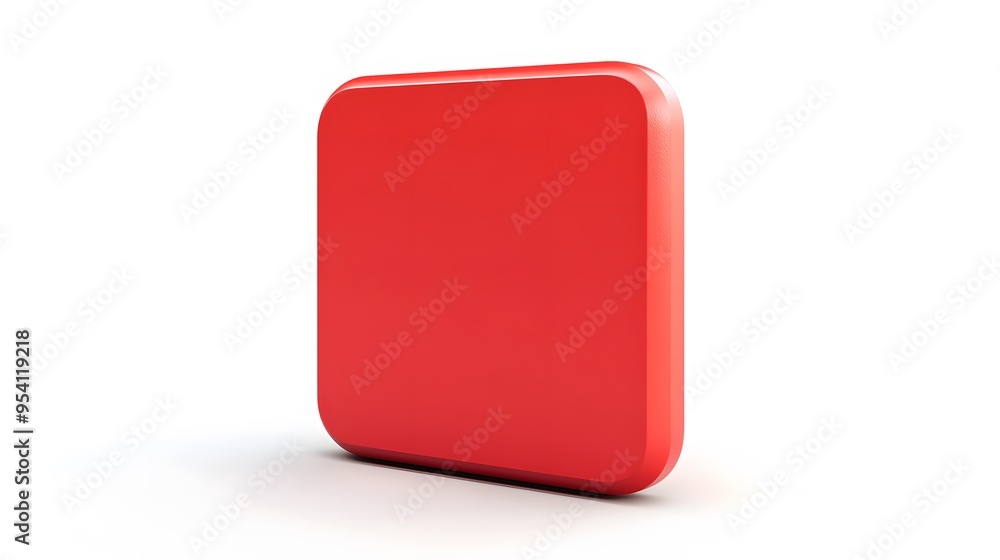 Blank Mobile application icon, button - red square with round corners. 3d rendering, white background Blank Mobile application icon, button - red square with round corners. 3d rendering, white background