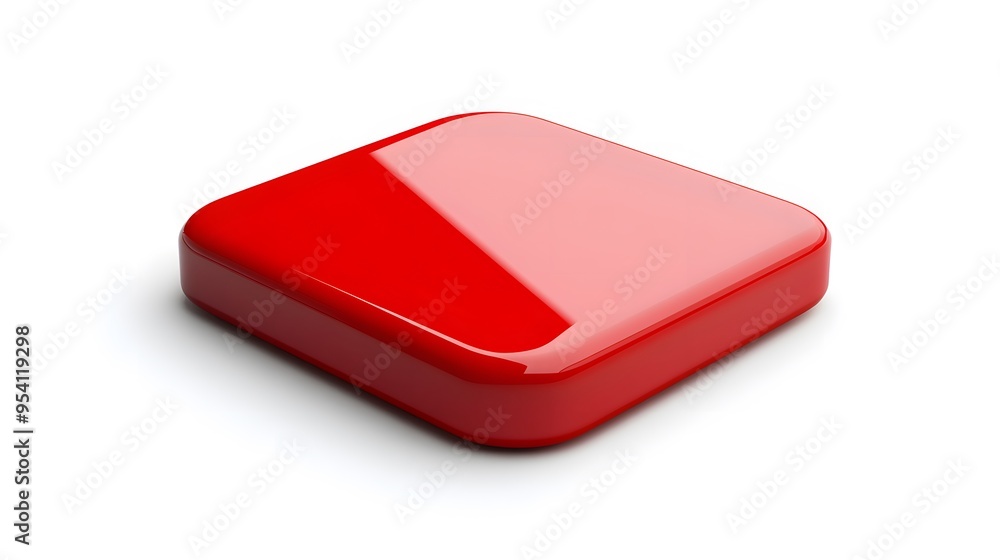 Blank Mobile application icon, button - red square with round corners. 3d rendering, white background Blank Mobile application icon, button - red square with round corners. 3d rendering, white background