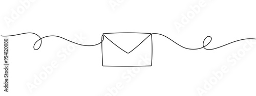 Single continuous line drawing of a paper envelope .   Concept of e-mail messages, sending an information bill . Vector Editable Illustration .