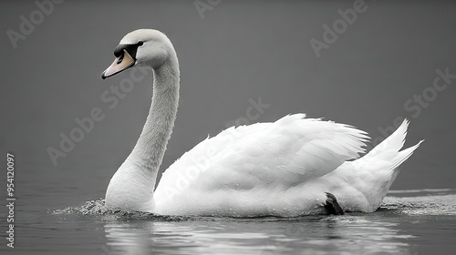  Swan in water with spread wings and submerged head