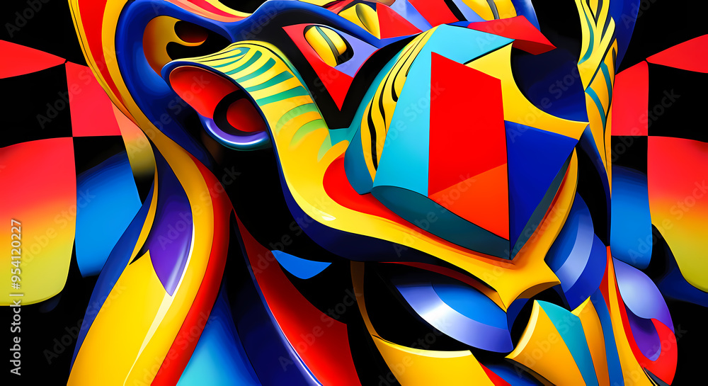Fototapeta premium a cubism inspired, painted style illustration -background -in the theme of vinyl records and soul music lifestyle,nightlife and culture