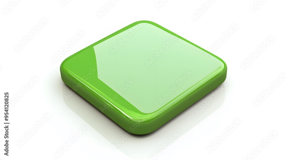Blank Mobile application icon, button - green square with round corners. 3d rendering, white background Blank Mobile application icon, button - green square with round corners. 3d rendering, white background