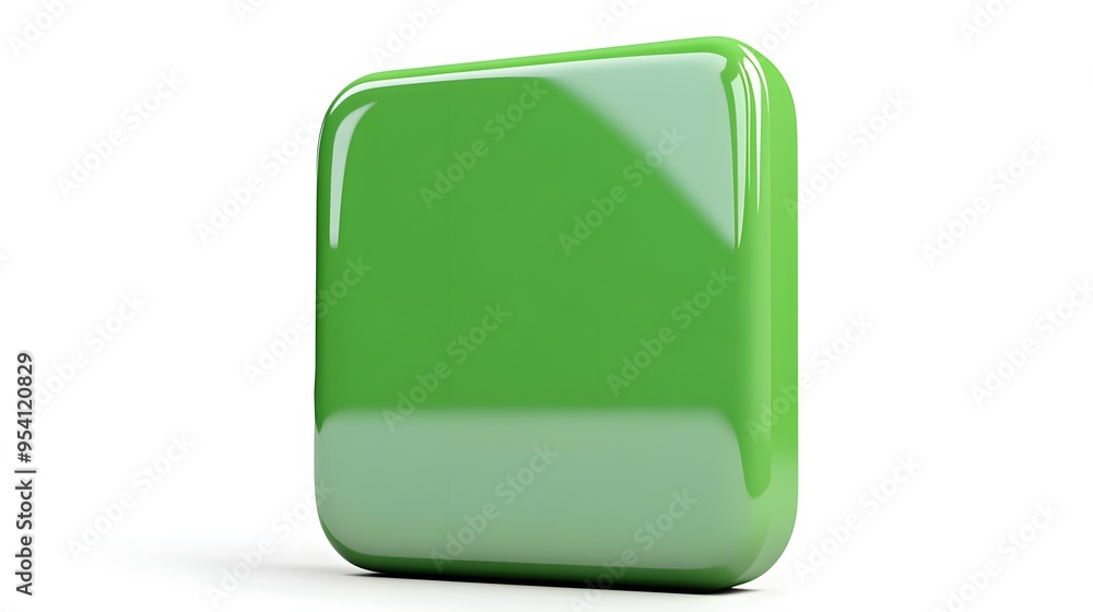 Blank Mobile application icon, button - green square with round corners. 3d rendering, white background Blank Mobile application icon, button - green square with round corners. 3d rendering, white background