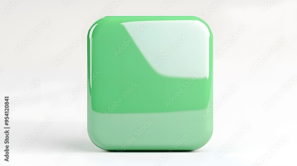 Blank Mobile application icon, button - green square with round corners. 3d rendering, white background Blank Mobile application icon, button - green square with round corners. 3d rendering, white background