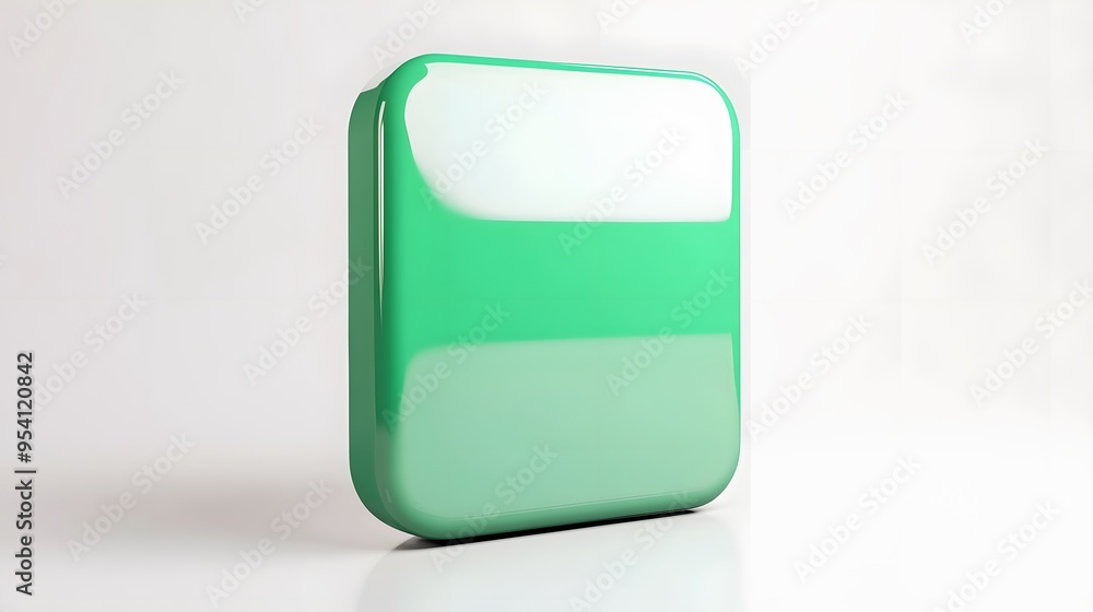 Blank Mobile application icon, button - green square with round corners. 3d rendering, white background Blank Mobile application icon, button - green square with round corners. 3d rendering, white background