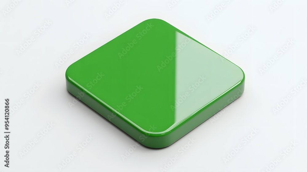 Blank Mobile application icon, button - green square with round corners. 3d rendering, white background Blank Mobile application icon, button - green square with round corners. 3d rendering, white background