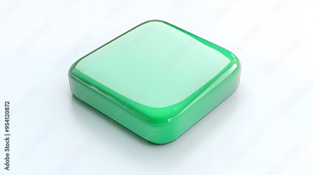Blank Mobile application icon, button - green square with round corners. 3d rendering, white background Blank Mobile application icon, button - green square with round corners. 3d rendering, white background