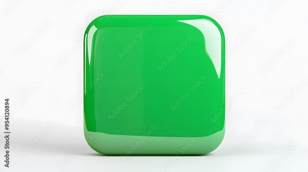 Blank Mobile application icon, button - green square with round corners. 3d rendering, white background Blank Mobile application icon, button - green square with round corners. 3d rendering, white background