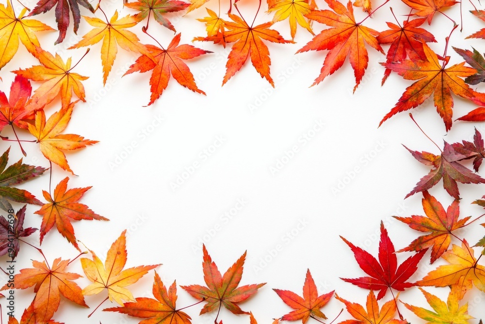 Autumn Maple Leaves Flat Lay White Background created with Generative AI Autumn Maple Leaves Flat Lay White Background created with Generative AI