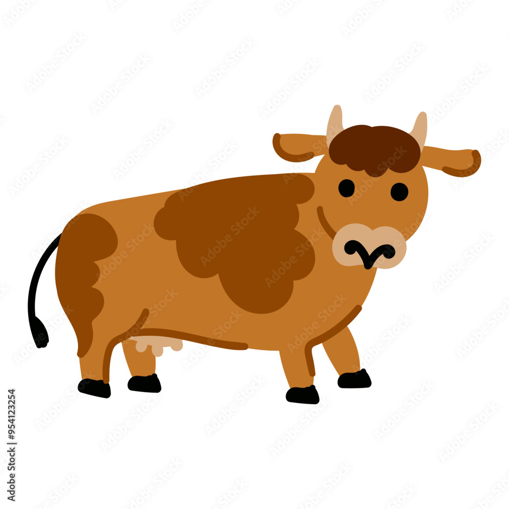 The cow isolated on white background in simple children style. The cow isolated on white background in simple children style.