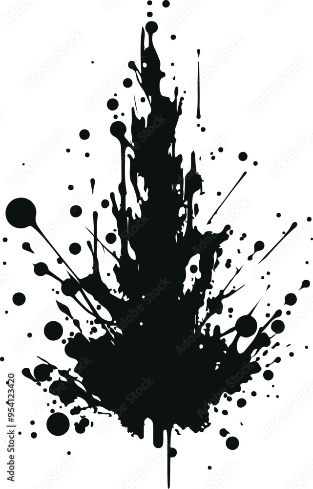 Minimal Splash Spray Paint Art on wall Black Silhouette Vector On Solid White Background