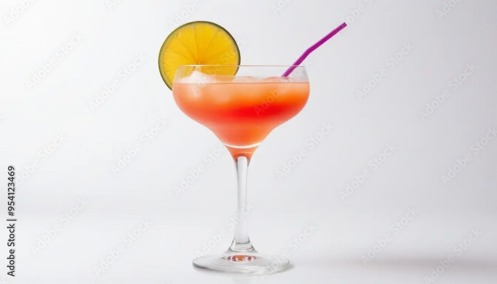 refreshing tropical cocktail with a straw and a slice of lime on a white background refreshing tropical cocktail with a straw and a slice of lime on a white background