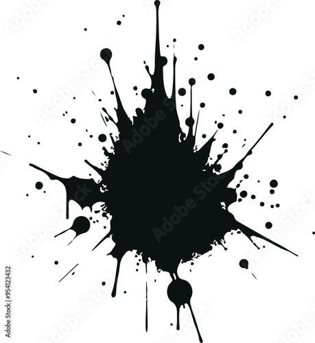 Minimal Splash Spray Paint Art on wall Black Silhouette Vector On Solid White Background