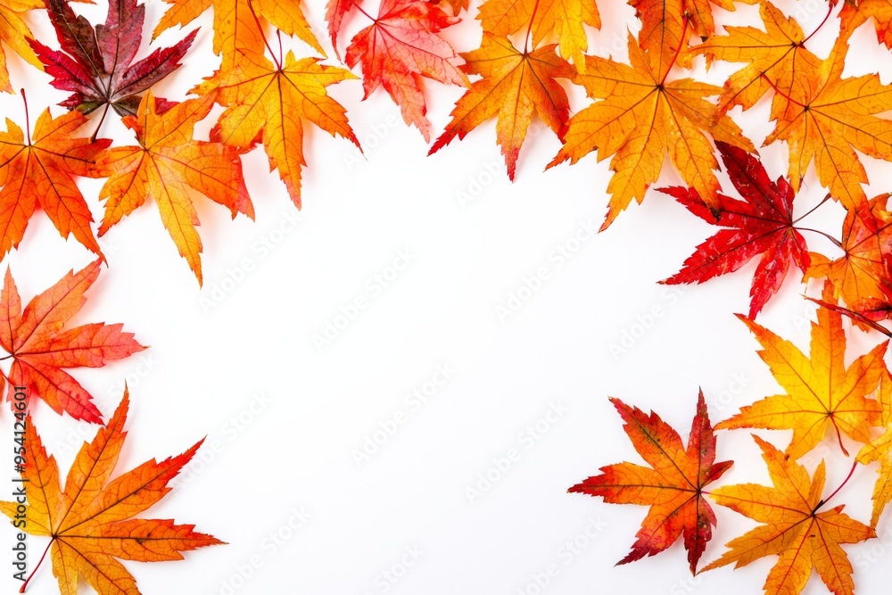 Autumn Maple Leaves Flat Lay White Background created with Generative AI Autumn Maple Leaves Flat Lay White Background created with Generative AI