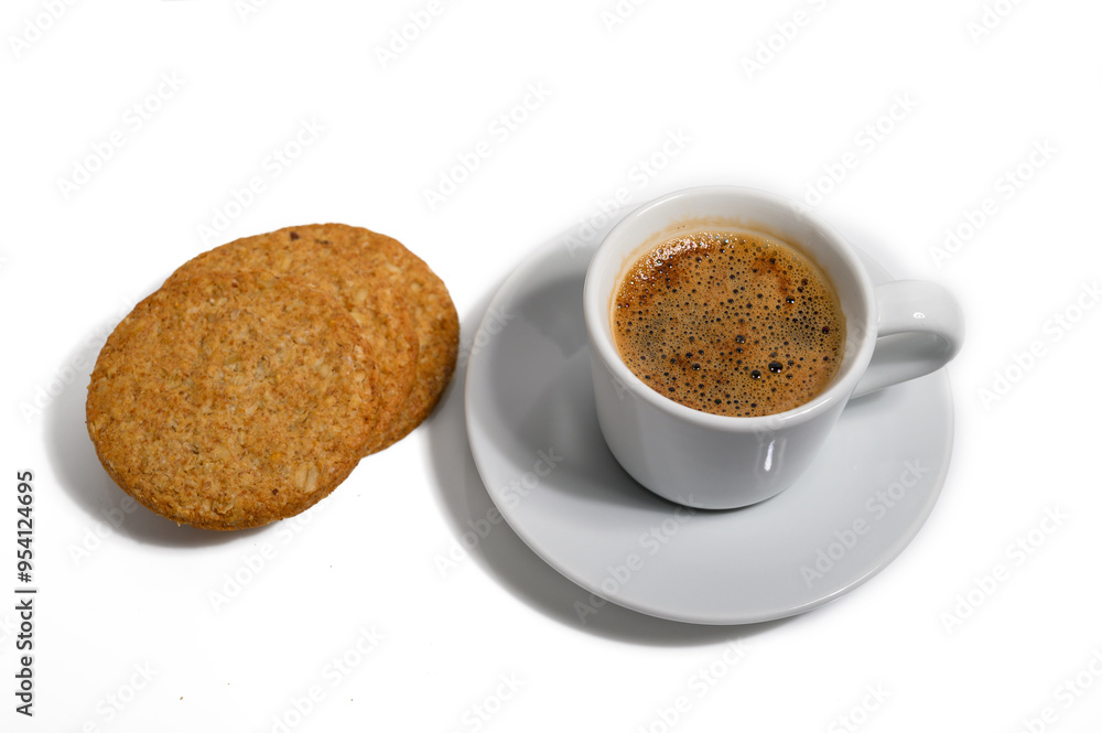 cup of turkish coffee with cookies on white background cup of turkish coffee with cookies on white background