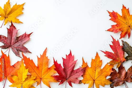 Autumn Maple Leaves Flat Lay White Background created with Generative AI