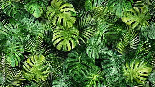 Wallpaper Mural   A close-up of numerous green leaves adorning a wall with a lush green plant at the center Torontodigital.ca