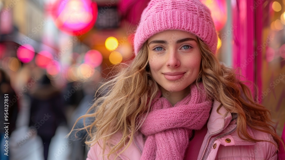 Portrait of a Young Woman in a Pink Winter Outfit Portrait of a Young Woman in a Pink Winter Outfit
