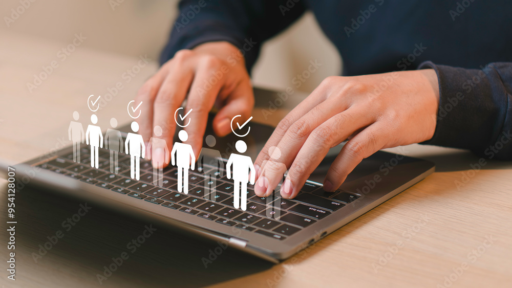 Human resources management concept, Business and technology Fill out an online employee assessment form. Human resource management, HR, recruitment, leadership and teambuilding.