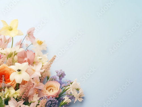 Spring floral composition made of fresh colorful flowers