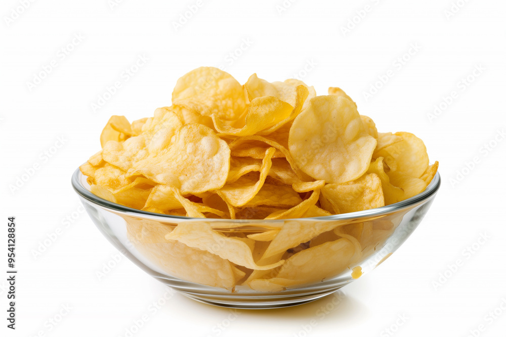 Potato chips in bowl isolated on a white background Potato chips in bowl isolated on a white background