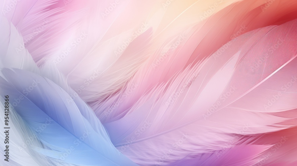 Obraz premium Soft, colorful feathers in pastel shades create a gentle and calming background.