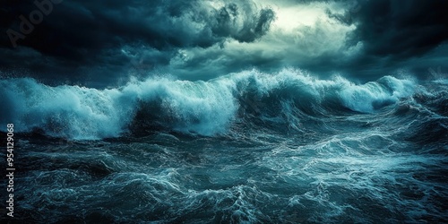 Powerful Waves Crashing Under a Dark Stormy Sky